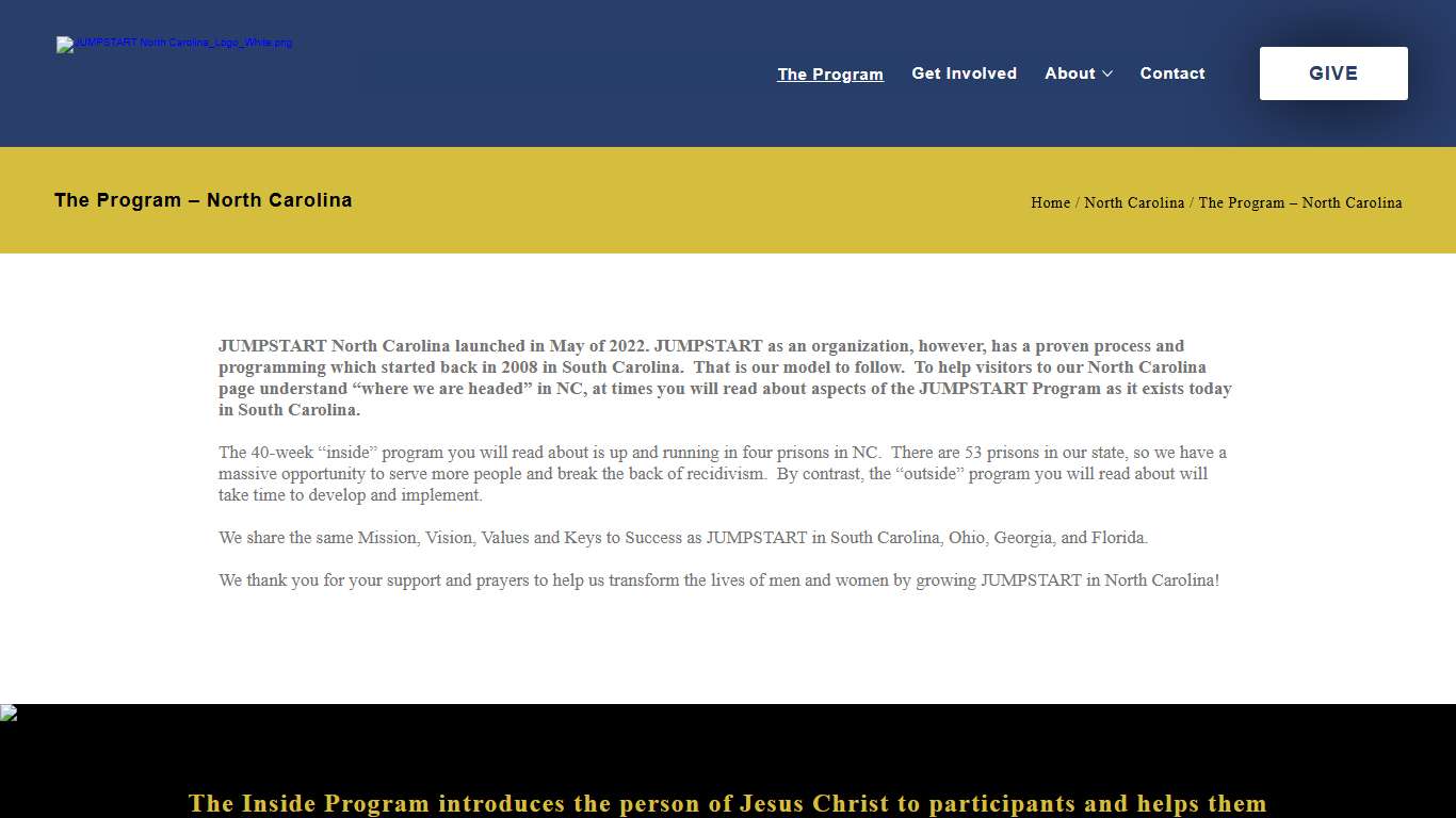 The Program – North Carolina JUMPSTART Prison Ministry